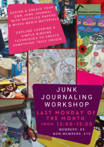 Poster: Design and create your own Junk Journal with recycled papers and mixed-media materials. Explore layering and simple binding techniques to create something truly unique