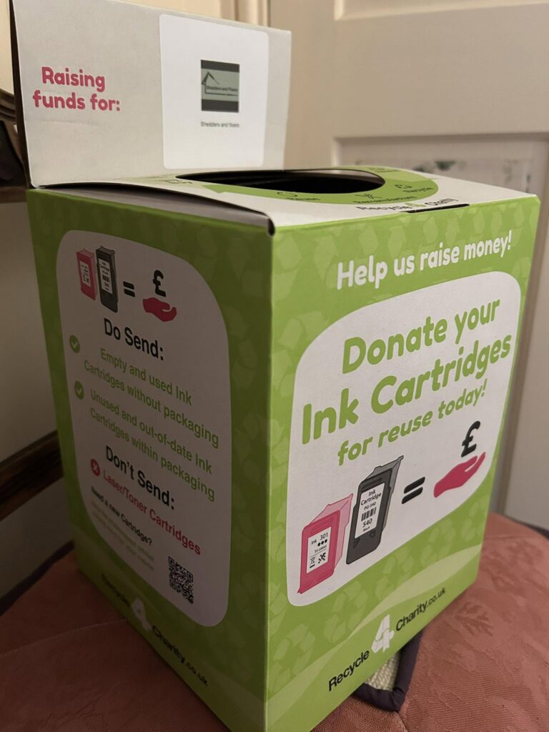 Green box for donating your old, unused or expired ink cartridges