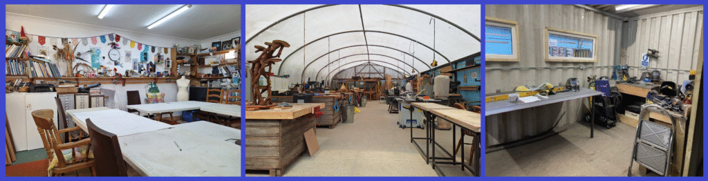Photos: (Left) The Craft Space. (Centre) The Woodwork Area. (Right) The Metalwork Area